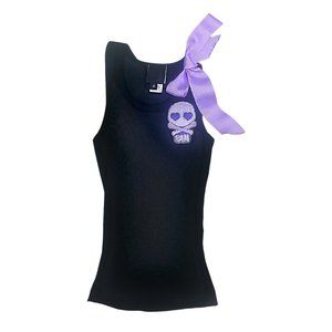 Anna Sui Purple Bow Skull Ribbed Tank